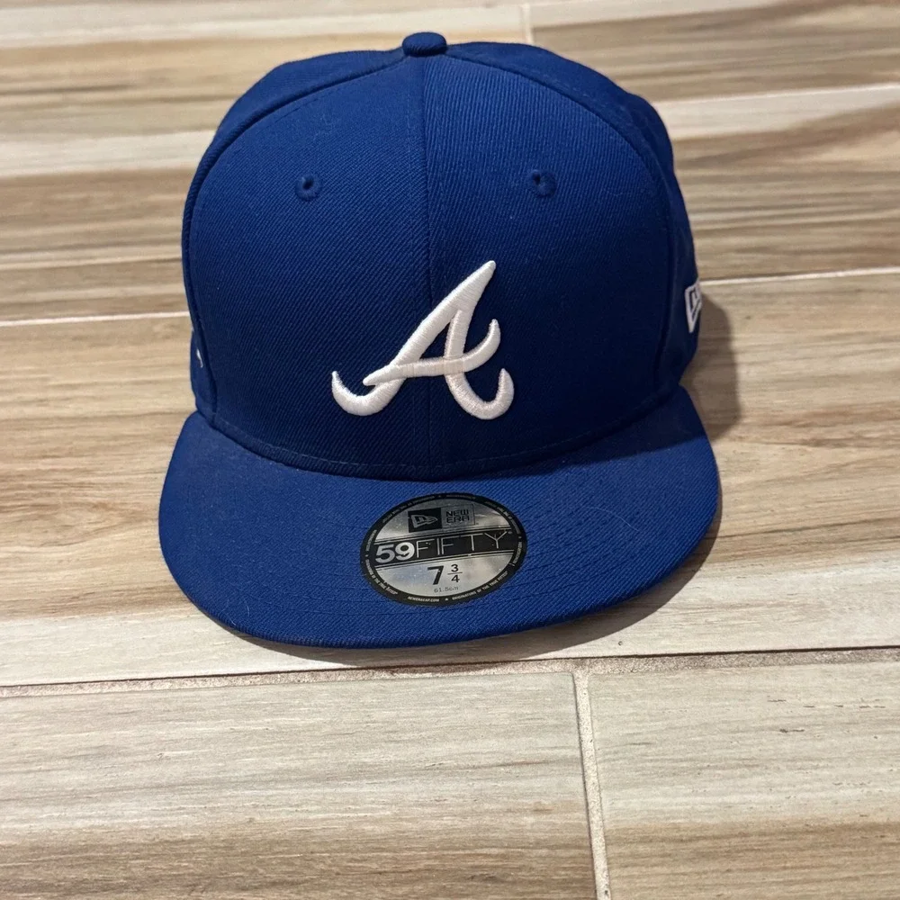 New Era 59FIFTY Atlanta Braves Fitted Hat Blue Wool King Side Patch 7 3/4 MLB
